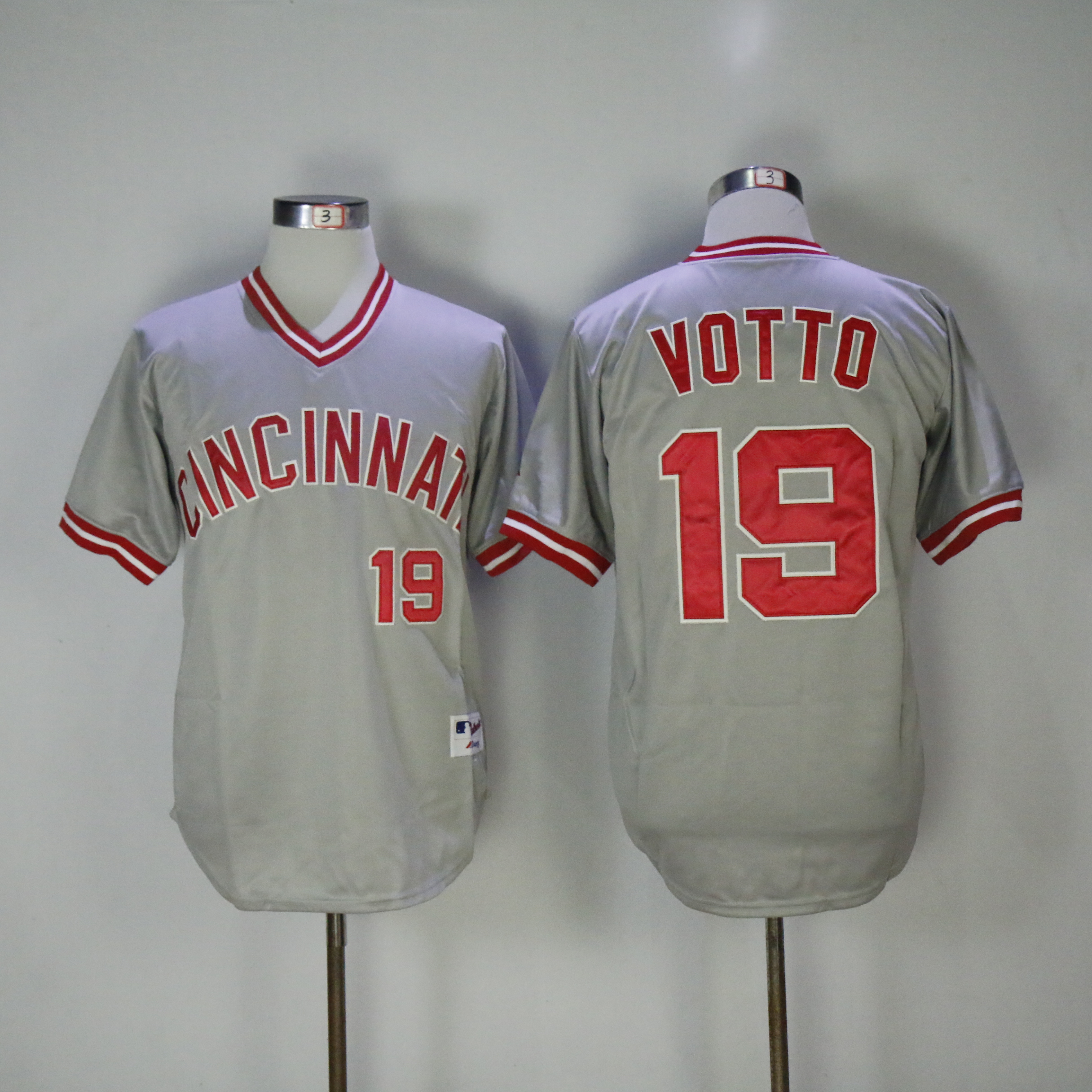 Men MLB Cincinnati Reds #19 Votto grey jerseys->cincinnati reds->MLB Jersey
